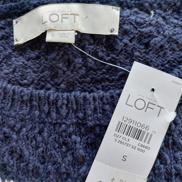 Ann Taylor Loft Women's 100% Cotton Navy Stripped Roll Up Sleeve Sweatshirt S - Picture 5 of 9